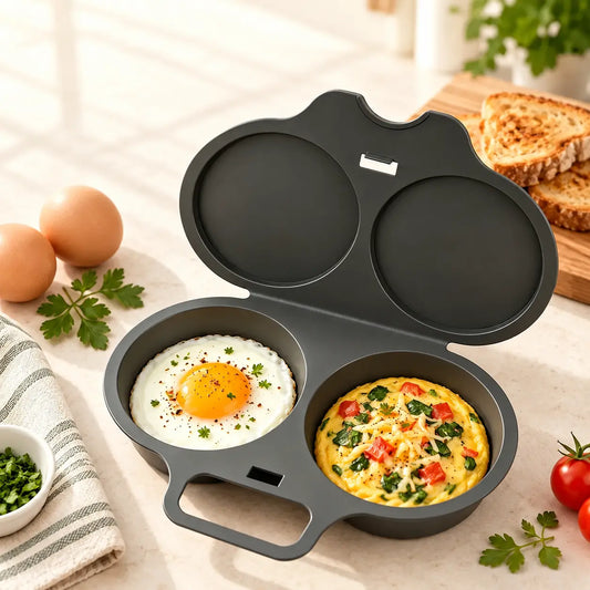 Escalfador de huevos para microondas: doble cavidad, antiadherente y fácil de limpiar.